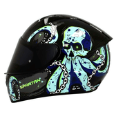 Casco Spartan Stinger Kraken Negro Azul Brillo