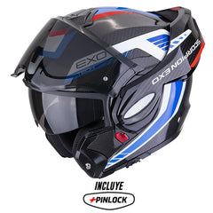 Casco Scorpion Exo-Tech Evo Carbon Cossy Negro Azul Rojo