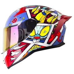 Casco Shaft 504 Dv Crazy Comic Azul Rojo Visor Iridium Rojo