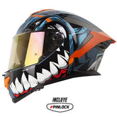 Casco Shaft Pro 609 Venom Madness Azul Oscuro Negro Visor Iridium Rojo