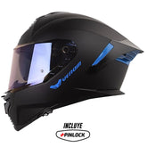 Casco Shaft Pro 609 Venom Solid Negro Azul Visor Iridium Azul