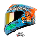 Casco Shaft Pro 610Dv Evo La Buena Vida Azul Claro Verde Visor Iridium Rojo