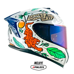 Casco Shaft Pro 610Dv Evo La Buena Vida Blanco Verde Visor Iridium Azul