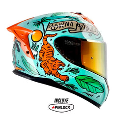 Casco Shaft Pro 610Dv Evo La Buena Vida Verde Claro Visor Iridium Rojo