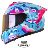 Casco Shaft Pro 610 Dv Evo Magic World Azul Morado Visor Iridium Morado