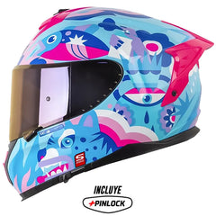 Casco Shaft Pro 610 Dv Evo Magic World Azul Morado Visor Iridium Morado