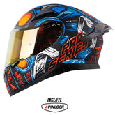 Casco Shaft Pro 612Dv Evo Faraon Negro Naranja Visor Iridium Rojo