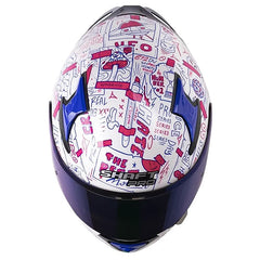 Casco Shaft Pro 612Dv Things Blanco Fucsia Visor Iridium Azul