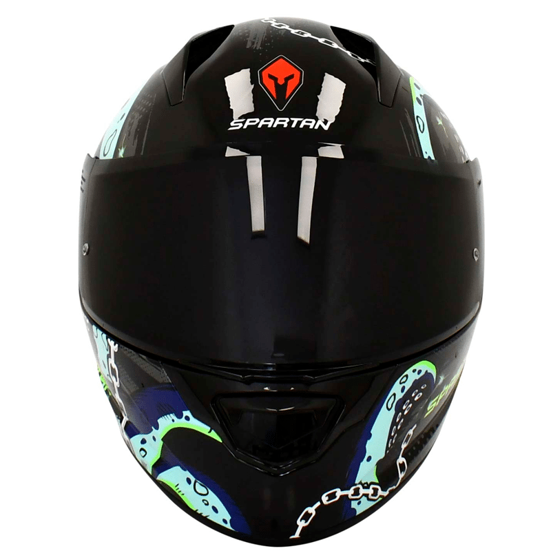 Casco Spartan Stinger Kraken Negro Azul Brillo