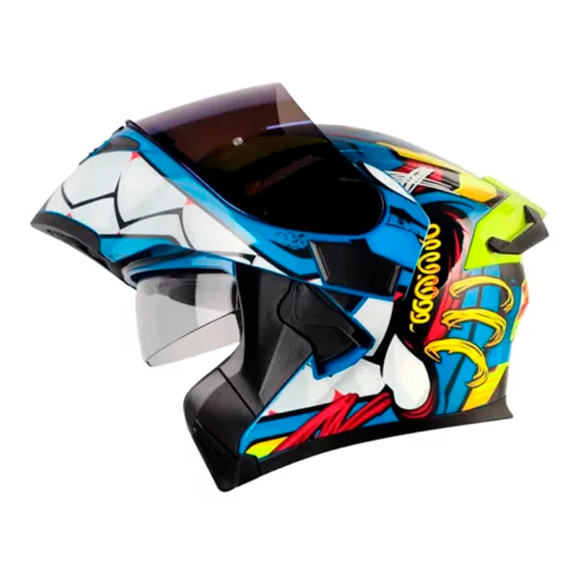 Casco Hro 3400Dv Evo Full Gas Azul Amarillo Visor Iridium Azul