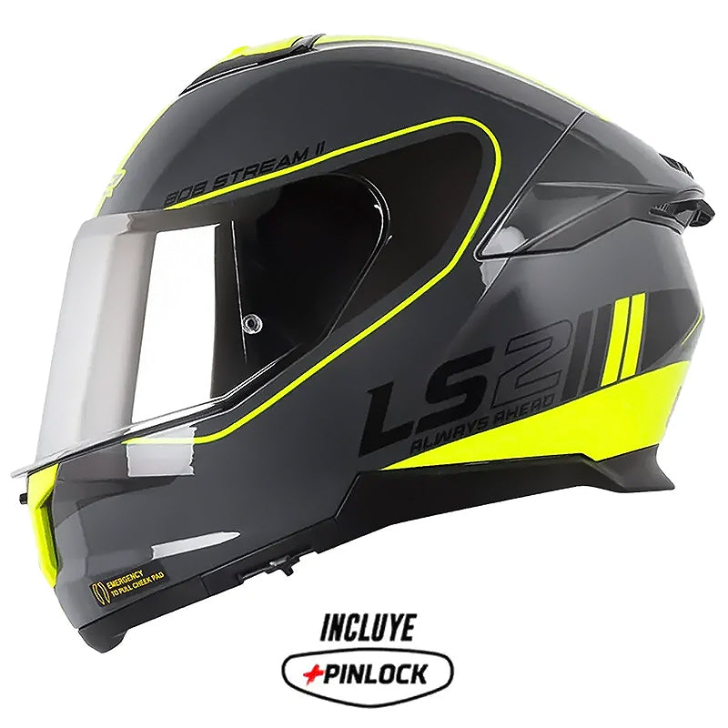 Casco Ls2 FF808 Stream II Hitech Gris Oscuro Amarillo Visor Iridium Silver