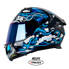 Casco Ls2 Ff808 Dragontige Negro Azul Visor Iridium Azul