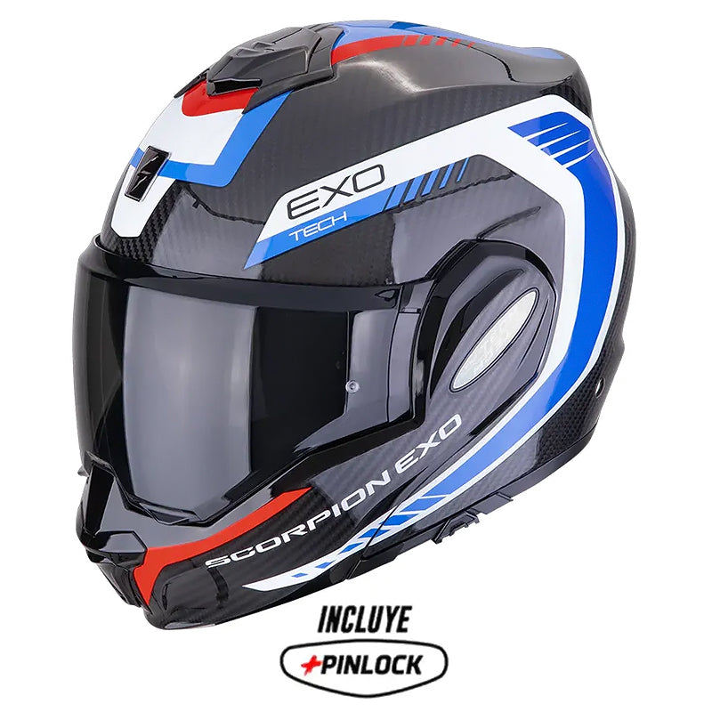 Casco Scorpion Exo-Tech Evo Carbon Cossy Negro Azul Rojo