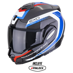 Casco Scorpion Exo-Tech Evo Carbon Cossy Negro Azul Rojo