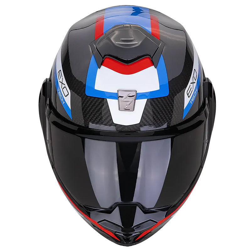 Casco Scorpion Exo-Tech Evo Carbon Cossy Negro Azul Rojo