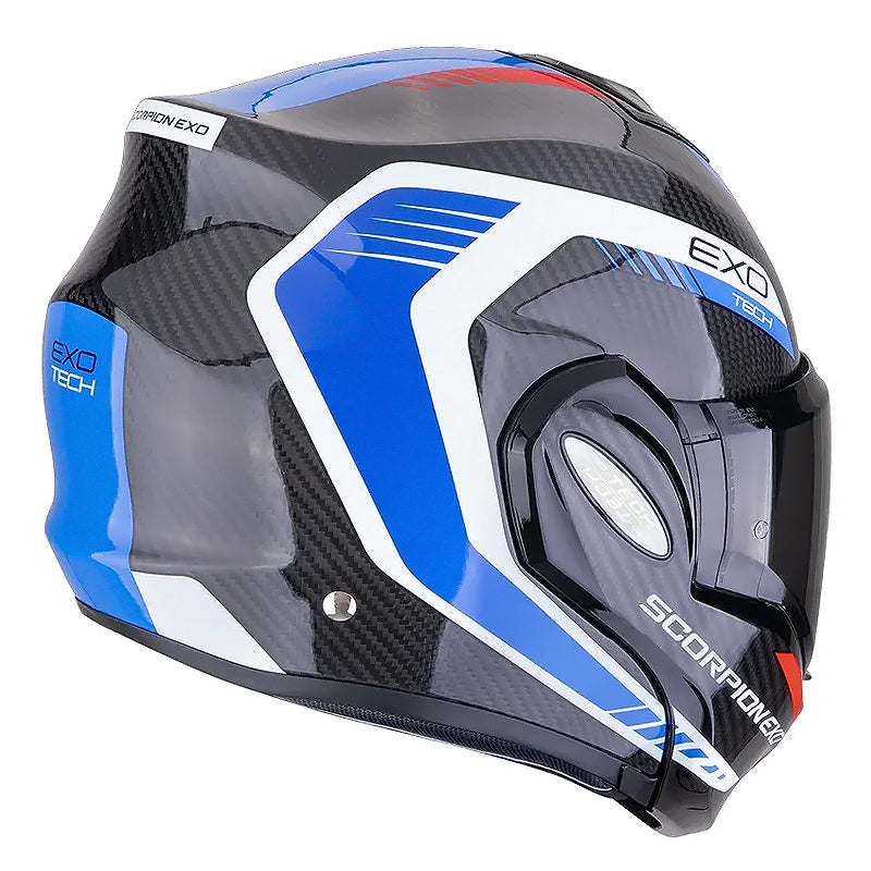 Casco Scorpion Exo-Tech Evo Carbon Cossy Negro Azul Rojo