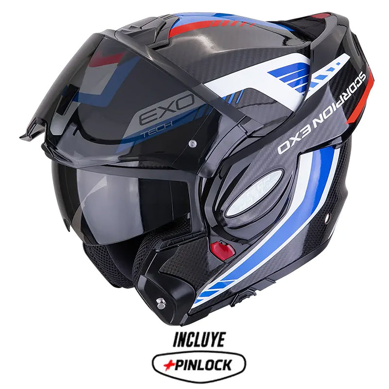 Casco Scorpion Exo-Tech Evo Carbon Cossy Negro Azul Rojo