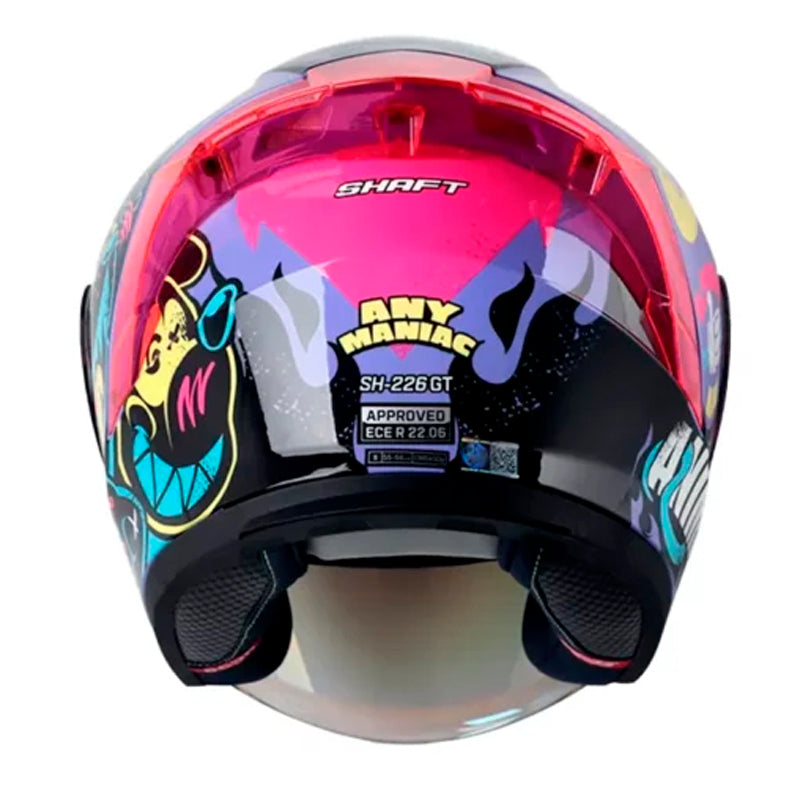 Casco Shaft 226 Gt Anymaniac Morado Azul Visor Iridium Fucsia