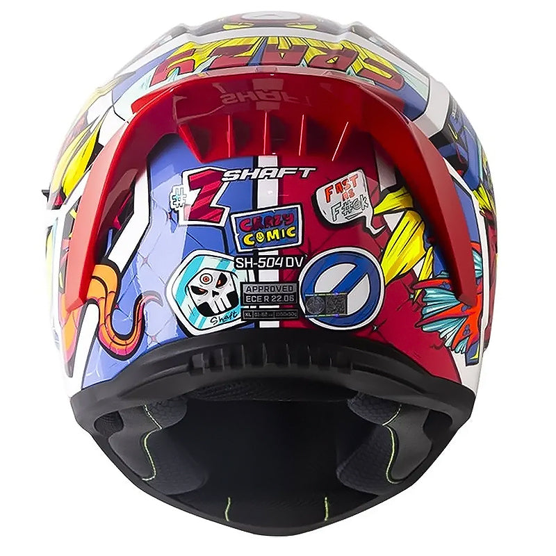 Casco Shaft 504 Dv Crazy Comic Azul Rojo Visor Iridium Rojo