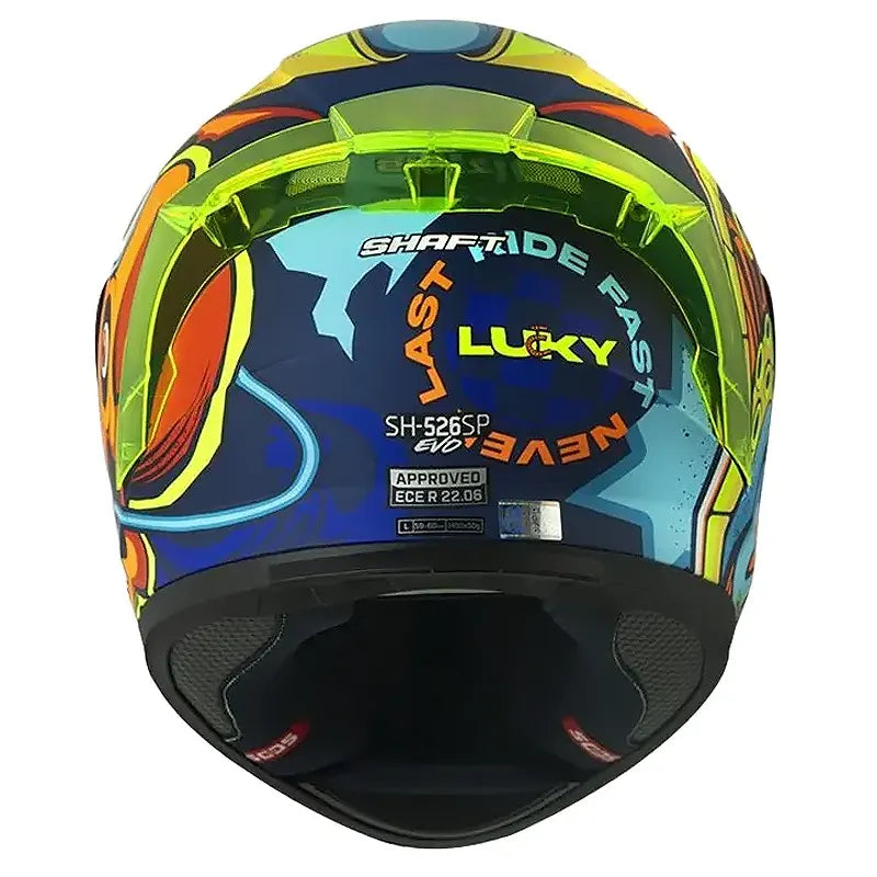 Casco Shaft 526sp Evo Lucky Azul Oscuro Naranja Visor Iridium Azul
