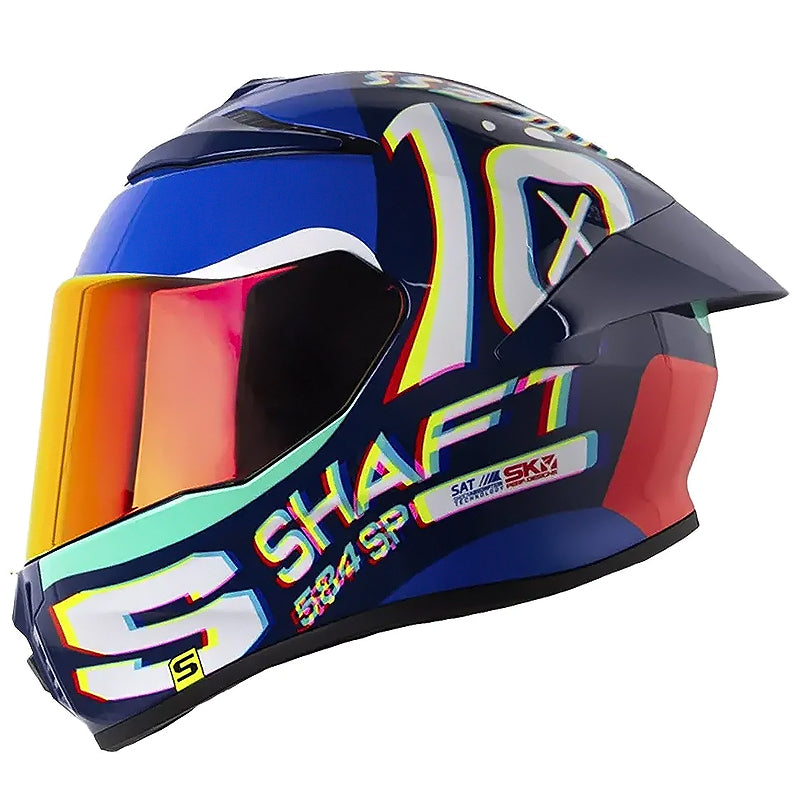 Casco Shaft 584 Sp Rgb Azul Oscuro Rojo Visor Revo Rojo