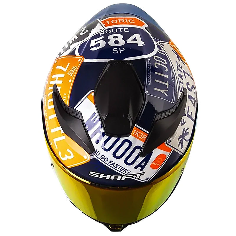 Casco Shaft 584 Sp State Azul Naranja Neón Visor Revo Rojo