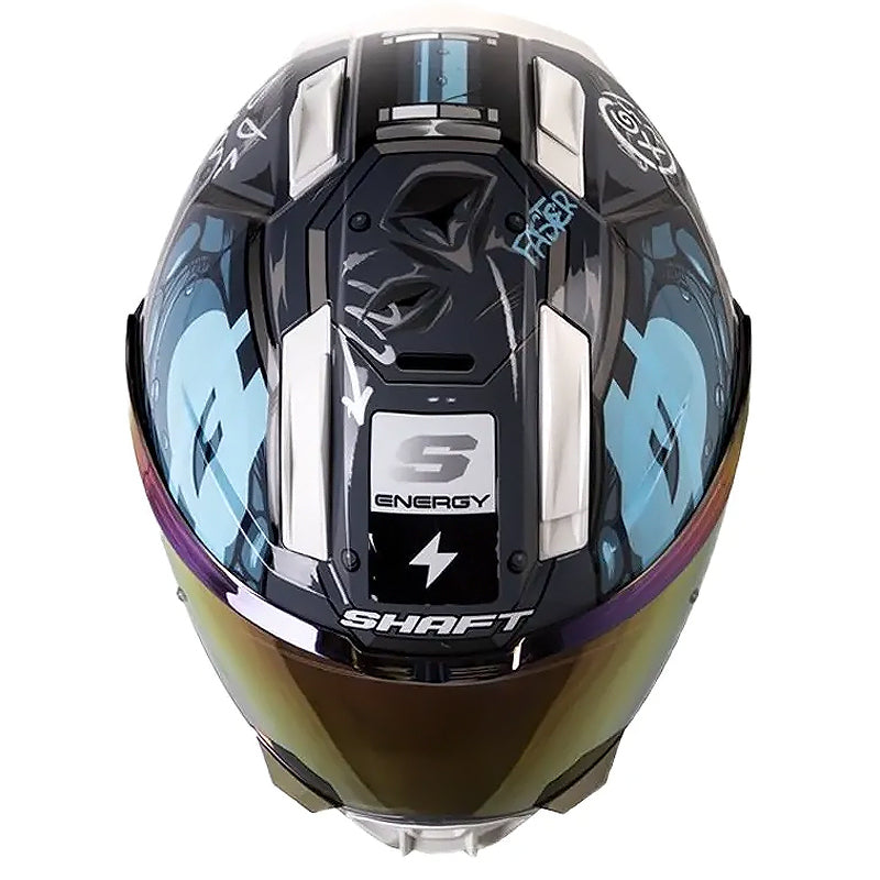 Casco Shaft 595 Gunn Gris Oscuro Azul Visor Iridium Morado