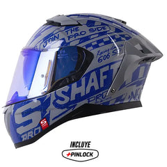 Casco Shaft Pro 606Sp Racing Gris Azul Visor Revo Azul