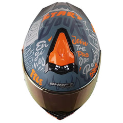 Casco Shaft Pro 609 Venom Block Letters Azul Oscuro Naranja Visor Iridium Rojo