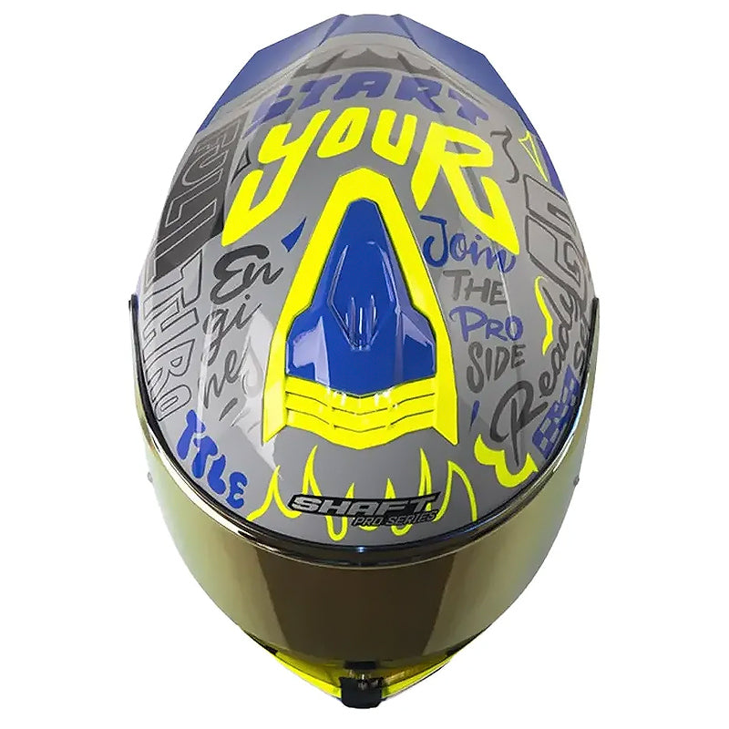 Casco Shaft Pro 609 Venom Block Letters Gris Azul Visor Iridium Rojo