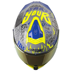 Casco Shaft Pro 609 Venom Block Letters Gris Azul Visor Iridium Rojo