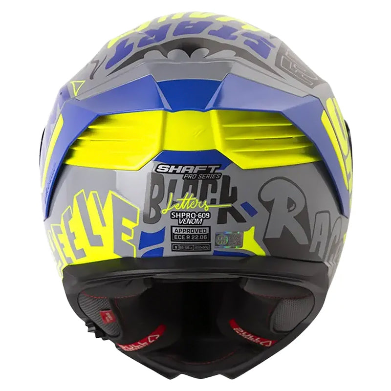 Casco Shaft Pro 609 Venom Block Letters Gris Azul Visor Iridium Rojo