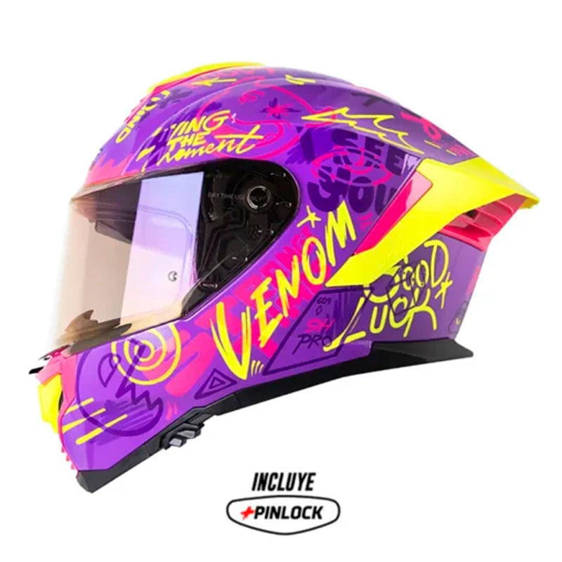 Casco Shaft Pro 609 Venom Freedom Morado Fucsia Visor Iridium Morado