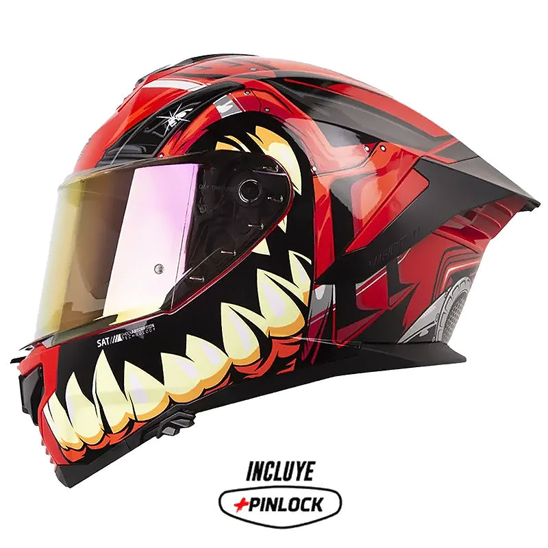 Casco Shaft Pro 609 Venom Madness Rojo Negro Visor Iridium Rojo