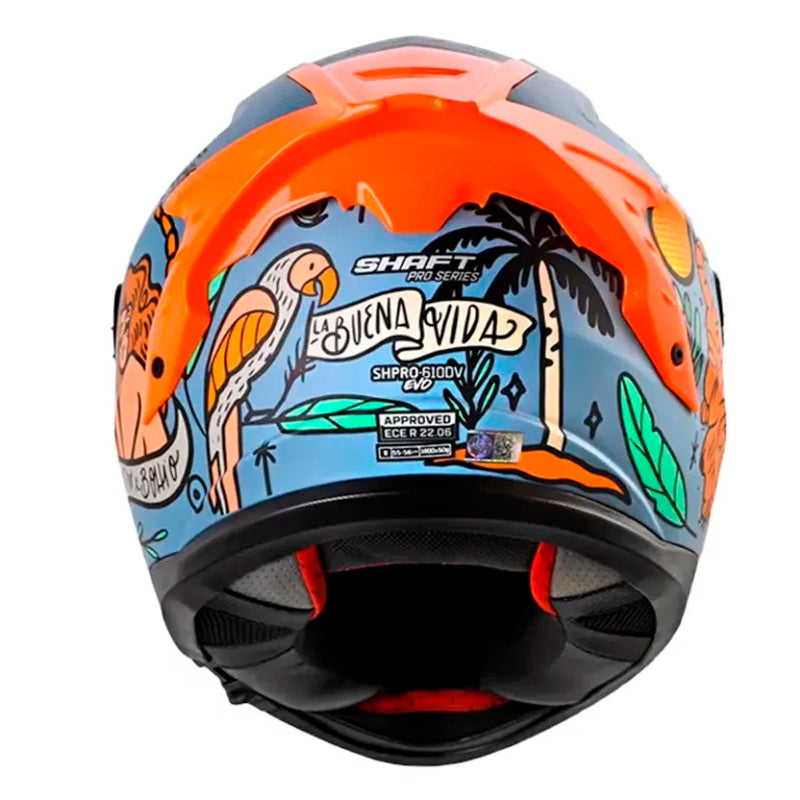 Casco Shaft Pro 610Dv Evo La Buena Vida Azul Claro Verde Visor Iridium Rojo