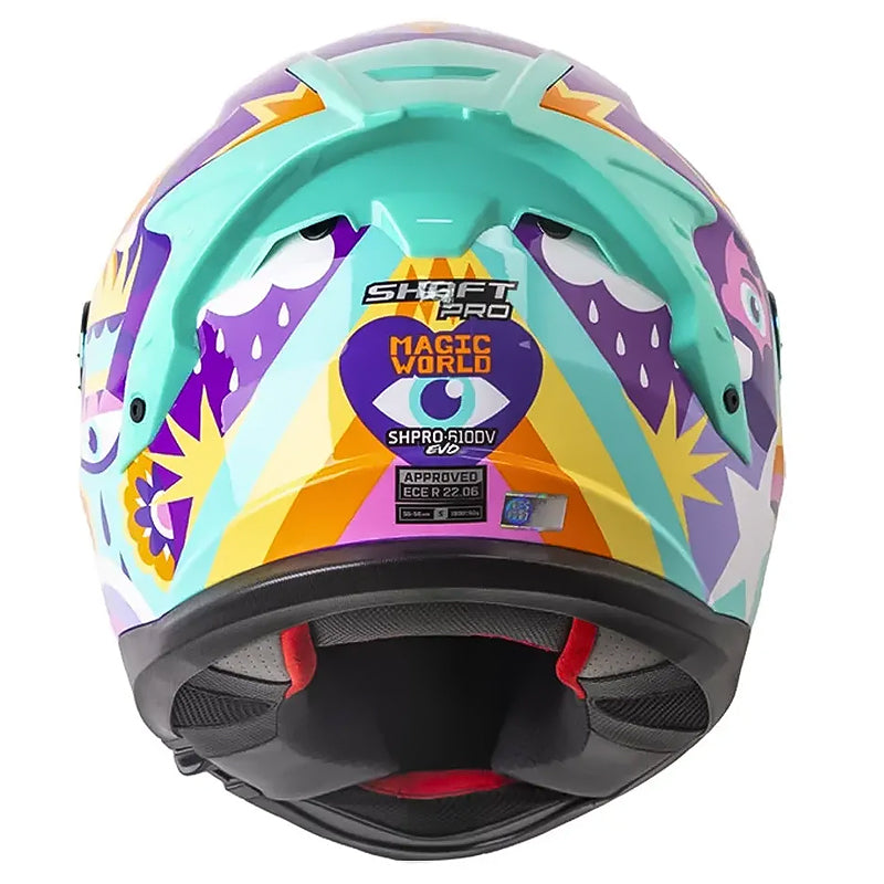 Casco Shaft Pro 610 Dv Evo Magic World Morado Naranja Visor Revo Fucsia