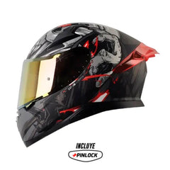Casco Shaft Pro 612Dv Evo Dracula Negro Gris Visor Iridium Rojo