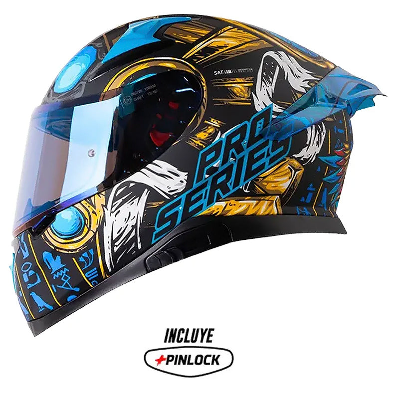 Casco Shaft Pro 612Dv Evo Faraon Negro Azul Visor Iridium Azul