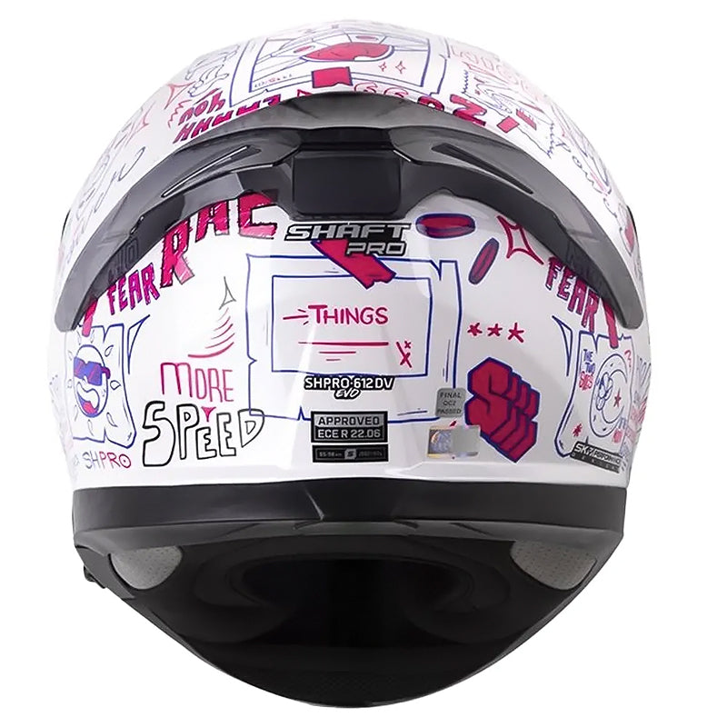 Casco Shaft Pro 612Dv Things Blanco Fucsia Visor Iridium Azul