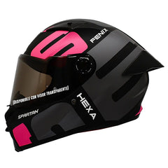 Casco Spartan Fenix Hexa Negro Gris Rosado