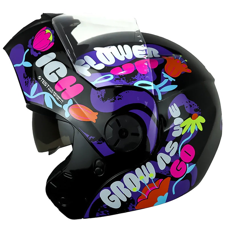 Casco Ich 3110s Kids Flower Up Negro Fucsia