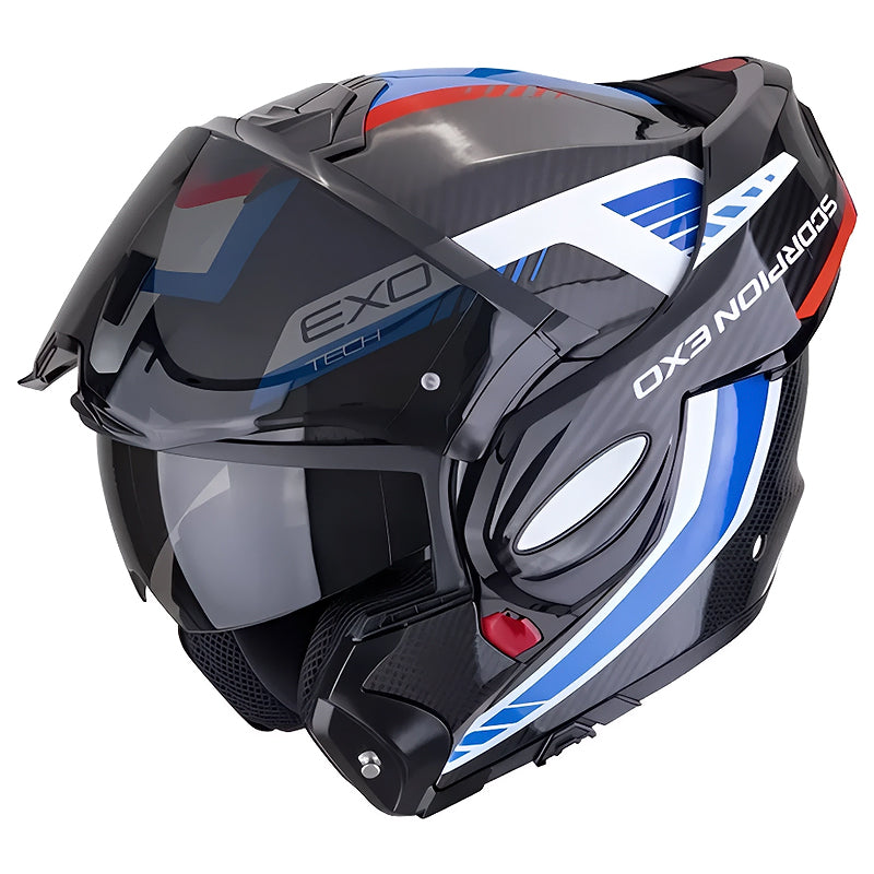 Casco Scorpion Exo-Tech Evo Carbon Cossy Negro Azul Rojo