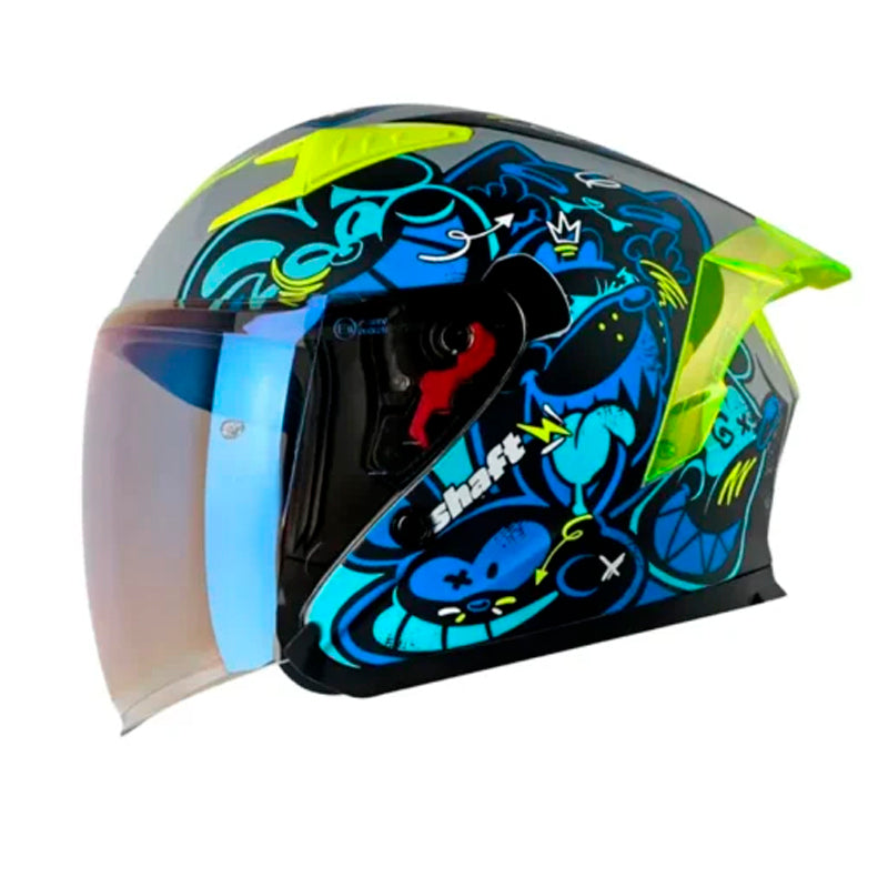 Casco Shaft 226 Gt Anymaniac Gris Azul Visor Iridium Azul