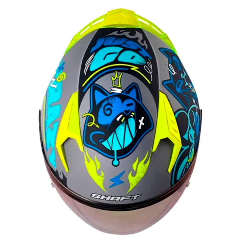 Casco Shaft 226 Gt Anymaniac Gris Azul Visor Iridium Azul